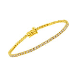 14 Karat Yellow Gold Plated .925 Sterling Silver 4 Carat Total Weight 4-Prong Set Round-Cut Diamond Classic Tennis Bracelet