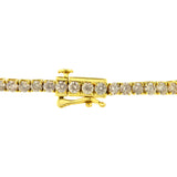 14 Karat Yellow Gold Plated .925 Sterling Silver 4 Carat Total Weight 4-Prong Set Round-Cut Diamond Classic Tennis Bracelet