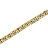 14 Karat Yellow Gold Plated .925 Sterling Silver 4 Carat Total Weight 4-Prong Set Round-Cut Diamond Classic Tennis Bracelet