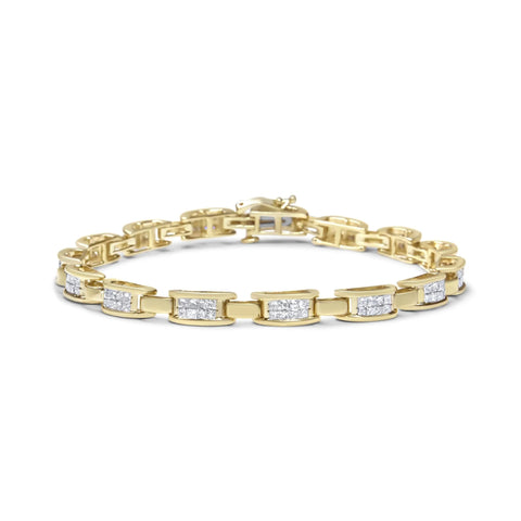 10K Yellow Gold 2.0 Cttw Invisible-Set Princess Cut Diamond Rectangular Link Bracelet (I-J Color, SI2-I1 Clarity) - 7