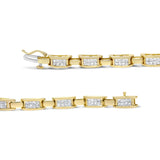 10K Yellow Gold 2.0 Cttw Invisible-Set Princess Cut Diamond Rectangular Link Bracelet (I-J Color, SI2-I1 Clarity) - 7"