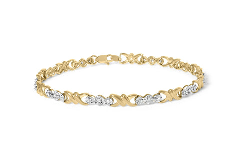 10k Yellow Gold 1/3 Cttw Diamond 3 Stone and X-Link Bracelet (I-J Color, I1-I2 Clarity) - 7.50