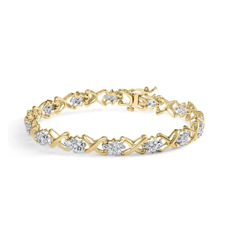 10k Yellow Gold 2.00 Cttw Diamond Cluster and Alternating 