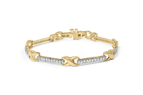 10K Yellow Gold 1.00 Cttw Pave Set Diamond Bar and  X-Link 7