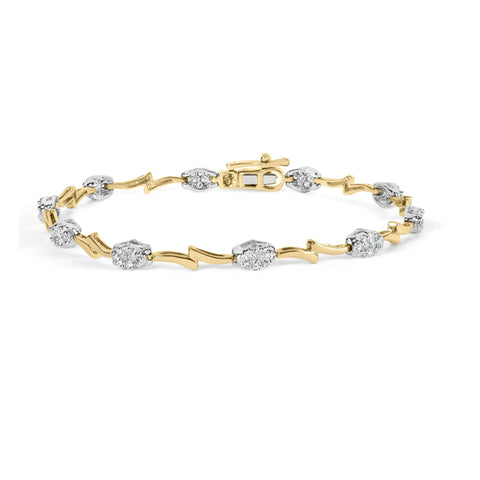 10K White and Yellow Gold 1.00 Cttw Diamond Oval Shaped Cluster Link  Bracelet (I-J Color, SI2-I1 Clarity) - 7