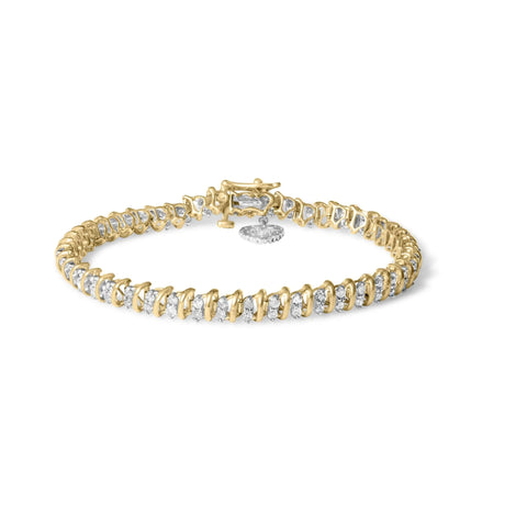 10K Yellow Gold 2.0 Cttw Diamond 2 Row Link and Heart Charm 7