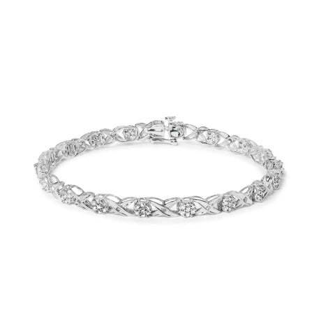 10K White Gold 1.00 Cttw Diamond Floral Cluster and X-Link 7.25