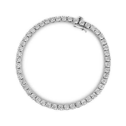 10k White Gold 1.0 Cttw Round-Cut Diamond Miracle Plate Tennis 7