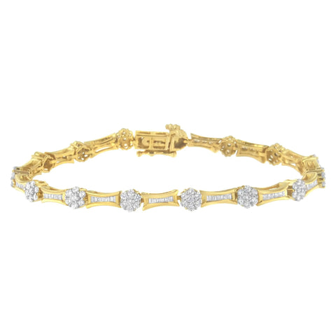 10K Yellow and White Gold 2.00 cttw Round and Baguette-Cut Diamond Link Bracelet (I-J Color, I2-I3 Clarity) - Size 7.25