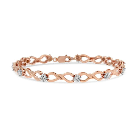 10K Rose Gold 1/2 cttw Diamond Cluster and Infinity Weave Link Bracelet (H-I Color, I2-I3 Clarity) - Size 7