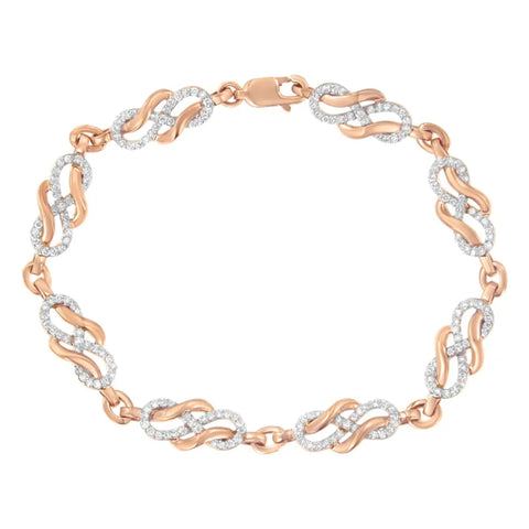 10K Rose Gold 1.0 Cttw Diamond Infinity Loop and Swirl Link Bracelet (I-J Color, I2-I3 Clarity) - 7.25