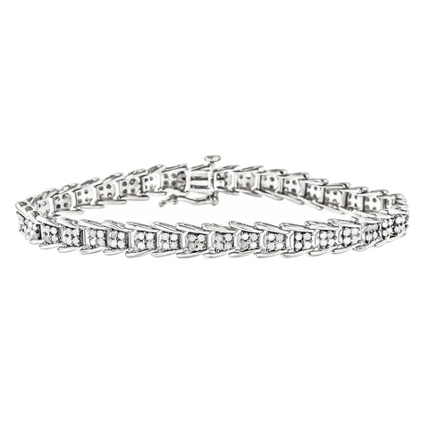 10k White Gold 2 cttw Diamond Fan-Shaped Link Tennis Bracelet (I-J Clarity, I3 Color) - Size 7.25