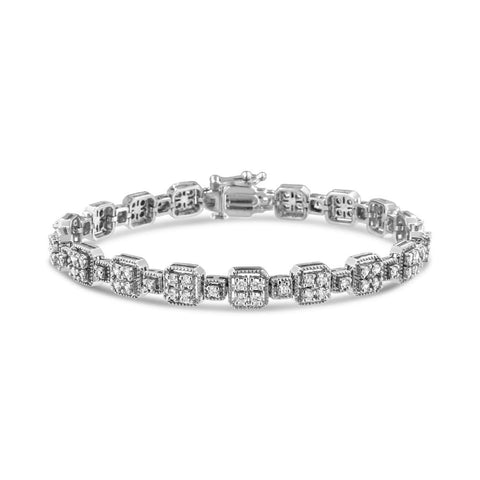 10K Gold 2.0 Cttw Diamond Square Link Bracelet (J-K Color, I2-I3 Clarity) - Size 7.25