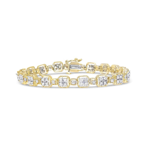 10K Yellow Gold 2.0 Cttw Diamond Square Link Bracelet (J-K Color, I2-I3 Clarity) - Size 7.25