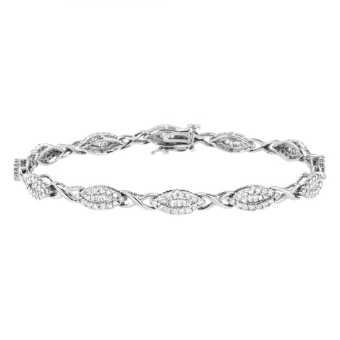 10k White Gold 2.0 Cttw Round and Baguette-Cut Diamond X-Link Tennis Bracelet (I-J Color, I2-I3 Clarity) - 7