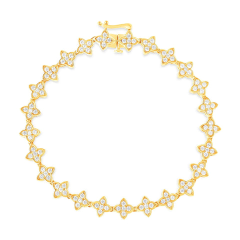 10K Yellow Gold 2.0 cttw Round-Cut Diamond 4 Leaf Clover Link Bracelet (J-K Color, I1-I2 Clarity) - Size 7.25