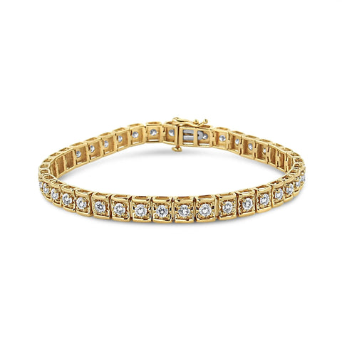 10K Yellow Gold 4.00 Cttw Round-Cut Diamond Link 7.25