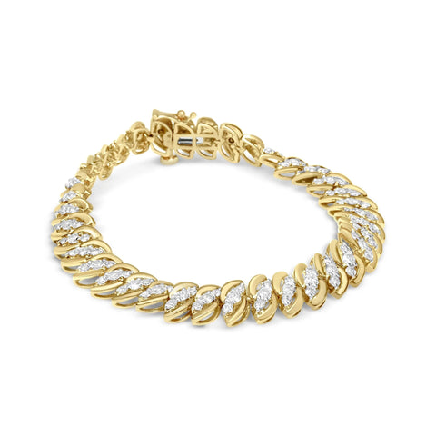 10K Yellow Gold 5.0 Cttw Diamond Double Row S-Link Cuban Bracelet (J-K Color, I2-I3 Clarity) - 7.25