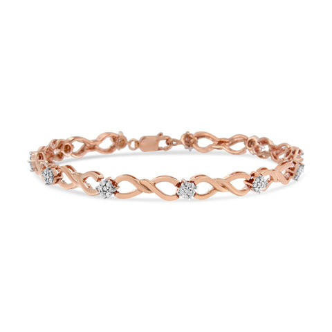 10 Karat Rose Gold 1/2 Carat Total Weight Diamond Cluster and Infinity Weave Link Karat Bracelet