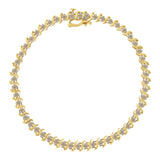 10 Karat Yellow Gold 2.0 Carat Total Weight Diamond Alternating Wave and Round Link Karat 7" Tennis Bracelet