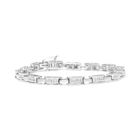 14K White Gold 2.0 Cttw Princess Cut Invisible Set Diamond Rectangular Link Bracelet (I-J Color, I1-I2 Clarity) - 7.25