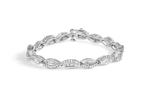 14K White Gold 2.00 Cttw Diamond Swirl and Pear Shape Link Bracelet (I-J Color, I2-I3 Clarity) - 7