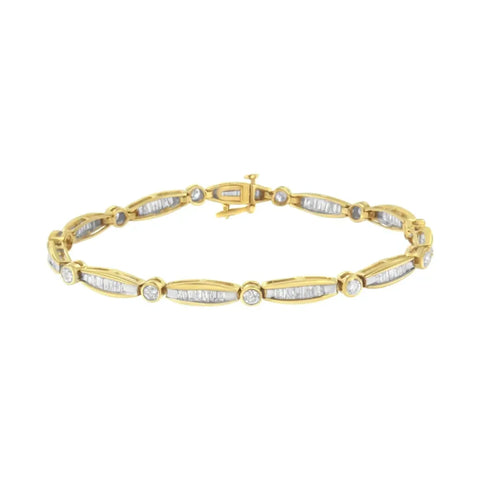 14K Yellow Gold 2.0 Cttw Round Brilliant-Cut & Baguette Cut Diamond Bezel and Tapered Link 7