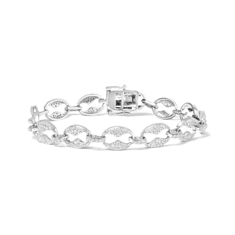 14K White Gold 1 1/2 Cttw Round Diamond Set Link Bracelet (I-J Color, I1-I2 Clarity) - 7