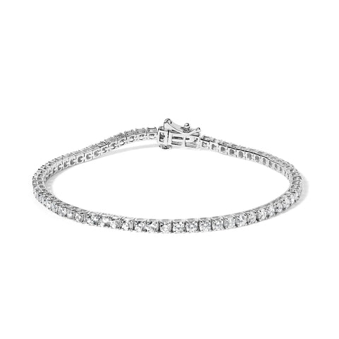 14K White Gold Lab Grown 4.00 Cttw Round Brilliant Cut Diamond Prong Set Classic Tennis Bracelet - 7