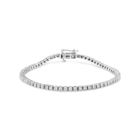 14K White Gold 1.0 Cttw Miracle Set Round-Cut Lab Grown Diamond Illusion Tennis Bracelet (F-G Color, VS2-SI1 Clarity) Size 7