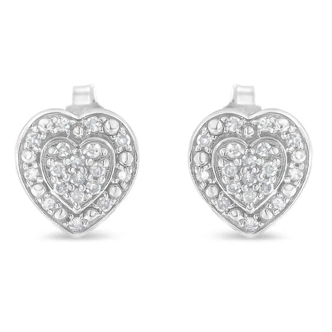 Sterling Silver Round Diamond Heart Stud Earrings (0.35 cttw, H-I Color, I3 Clarity)