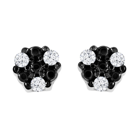 .925 Sterling Silver Cttw Round-Cut Trio Diamond Accent Stud Earrings (I-J Color, I3 Clarity)