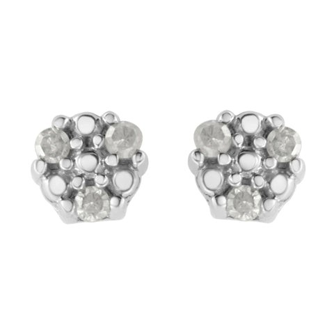 .925 Sterling Silver 1/10 cttw Prong Set Round-Cut Trio Diamond Stud Earrings (I-J Color, I3 Clarity)