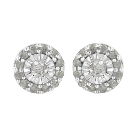 .925 Sterling Silver 1/2 cttw Miracle-Set Round Diamond Halo Stud Earrings (I-J Clarity, I3 Color)