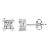 .925 Sterling Silver 1/4 Cttw Miracle Plate Set Round and Princess-Cut Diamond "X" Shaped Stud Earrings (I-J Color, I2-I3 Clarity)