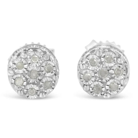 Sterling Silver Diamond Cluster Stud Earrings (0.15 cttw, I-J Color, I3 Clarity)