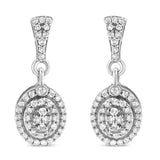 .925 Sterling Silver 1.0 Cttw Diamond Cluster Oval Shape Drop and Dangle Earrings (I-J Color, I3 Clarity)