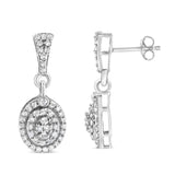 .925 Sterling Silver 1.0 Cttw Diamond Cluster Oval Shape Drop and Dangle Earrings (I-J Color, I3 Clarity)