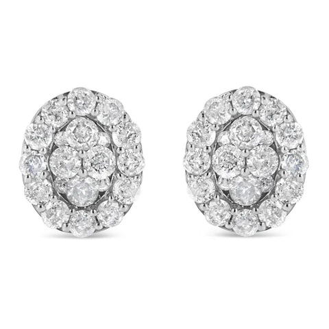 .925 Sterling Silver 1 1/2 Cttw Round-Cut Diamond Oval Shaped Stud Earrings (I-J Color, I3 Clarity)