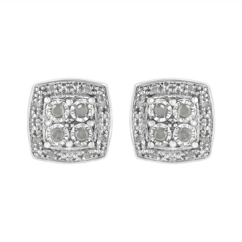 .925 Sterling Silver 1/4 cttw Round Cut Diamond Square Shape Milgrain Stud Earrings (I-J Color, I3 Clarity)