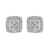 .925 Sterling Silver 1/4 cttw Round Cut Diamond Square Shape Milgrain Stud Earrings (I-J Color, I3 Clarity)