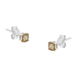 10K Yellow Gold over .925 Sterling Silver 1/10 Cttw Round Brilliant-Cut Champagne Diamond Miracle-Set Stud Earrings (Natural Color, I2-I3 Clarity)