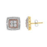 .925 Sterling Silver Diamond Accented Square Shaped Milgrain Stud Earrings (I-J Clarity, I3 Color)