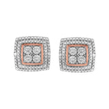 .925 Sterling Silver Diamond Accented Square Shaped Milgrain Stud Earrings (I-J Clarity, I3 Color)