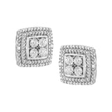 .925 Sterling Silver Diamond Accented Square Shaped Milgrain Stud Earrings (I-J Clarity, I3 Color)