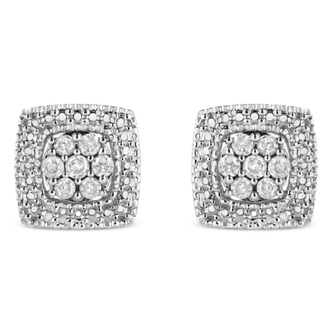 .925 Sterling Silver 1/2 Cttw Diamond Miligrain Square Shape Stud Earrings (I-J Color, I2-I3 Clarity)