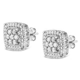 .925 Sterling Silver 1/2 Cttw Diamond Miligrain Square Shape Stud Earrings (I-J Color, I2-I3 Clarity)