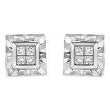 .925 Sterling Silver 1/6 Cttw Invisible Set Princess-Cut Diamond Quad Composite Stud Earrings (H-I Color, I1-I2 Clarity)