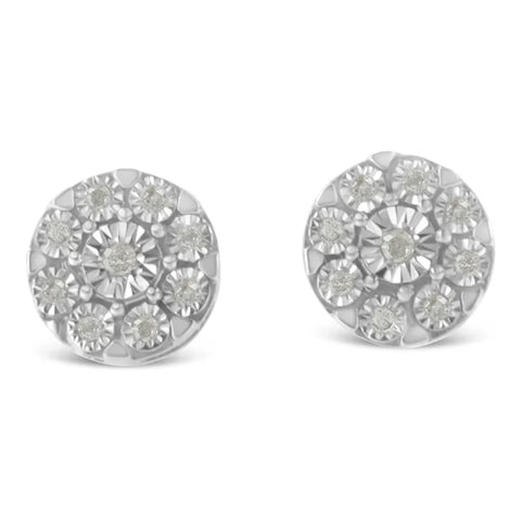 .925 Sterling Silver 1/5 Cttw Diamond Miracle-Set Floral Cluster Push Back Stud Earrings (I-J Color, I2-I3 Clarity)