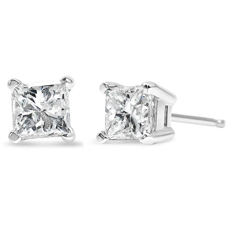 .925 Sterling Silver 1/2 Cttw Princess-Cut Square Near Colorless Diamond Stud Earrings (H-I Color, I1-I2 Clarity)